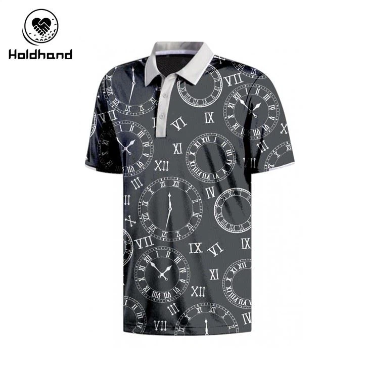 Clock Printed Gray Golf Polo Custom Logo
