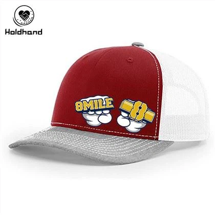Üretici 6 Panel Polyester Golf Kamyon Şoförü Şapkaları Kırmızı Renkli Karikatür Baskı Tasarımı Golf Aksesuarları